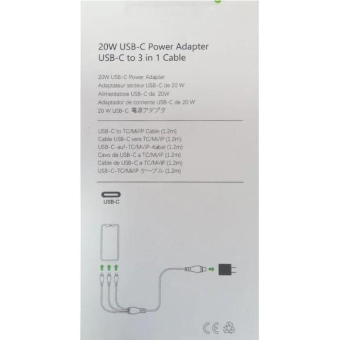 Адаптер з кабелем Power Adapter на 3 роз'єми 20 W USB-С Білий (14426153) - фото 3