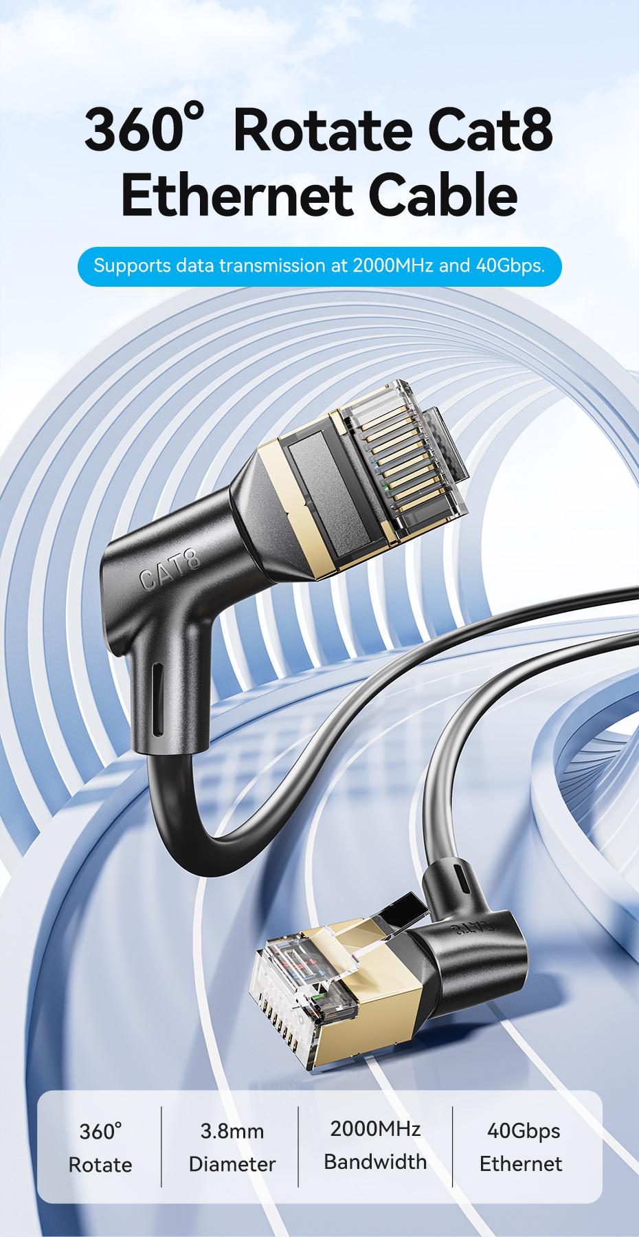 Патч-корд Vention Cat8 STP 40Gbps 2000MHz поворотный 90° 1,5м Черный (IKLBG) - фото 2 Патч-корд Vention Cat8 STP 40Gbps 2000MHz поворотный 90° 1,5м Черный (IKLBG) - фото 2