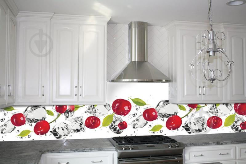 Кухонный фартук Zatarga Вишня и лед 600 х 2500 мм Белый (Z180098/1)