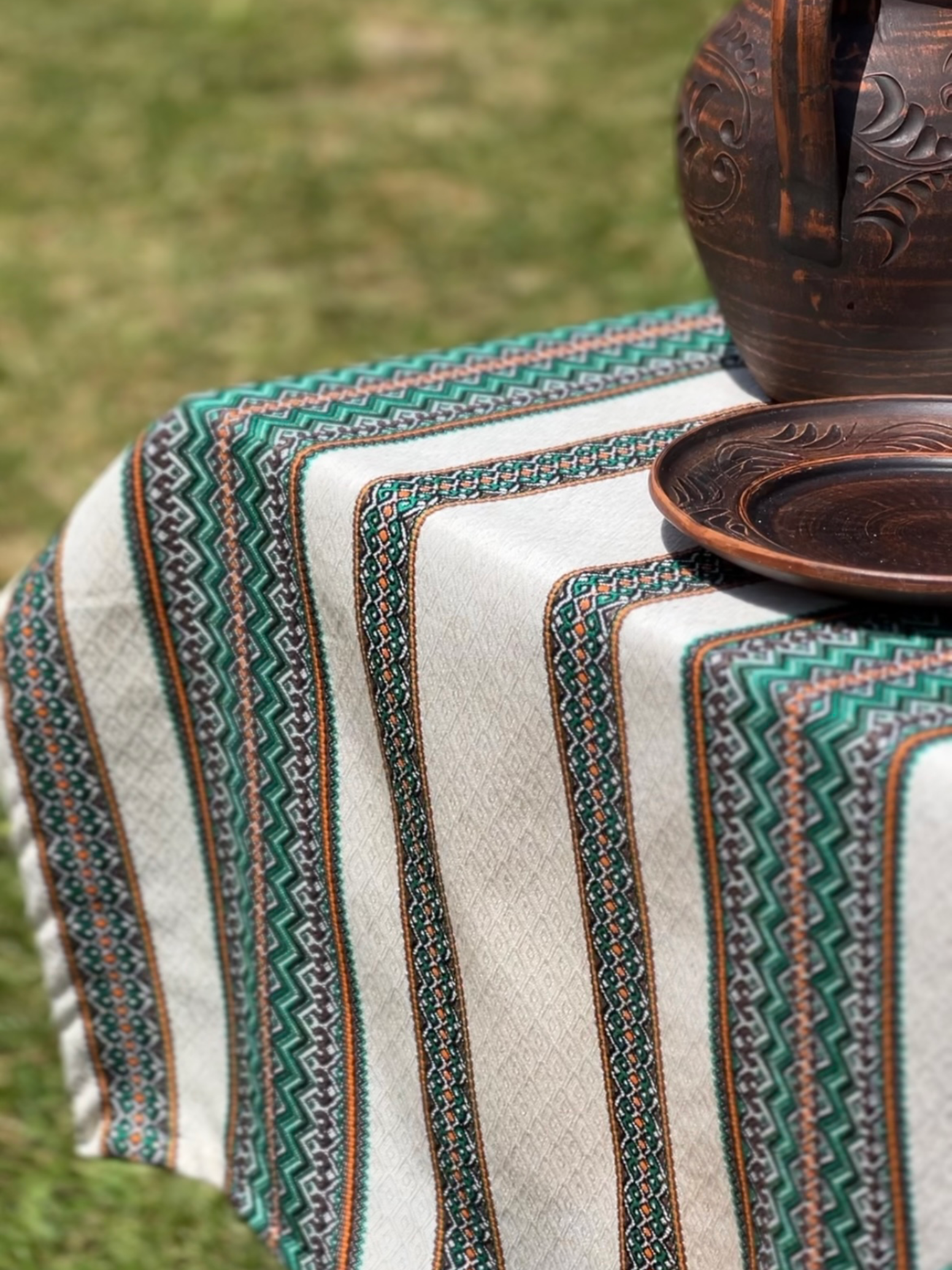 Скатертина лляна великодня Стожари з українським орнаментом 220x150 см Зелений (1903-4) - фото 7