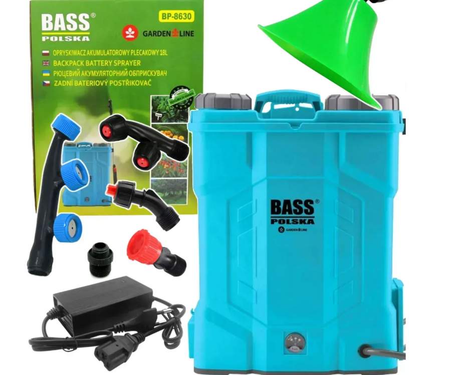 Обприскувач садовий ранцевий Bass Polska 8630 з комплектом форсунок для саду та городу 18 л (8630)