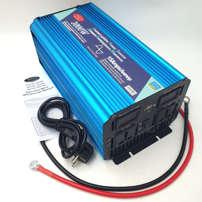 Автомобильный инвертор Power Inverter Wimpex 3000W чистая синусоида с зарядкой аккумулятора (WX-3100) - фото 4