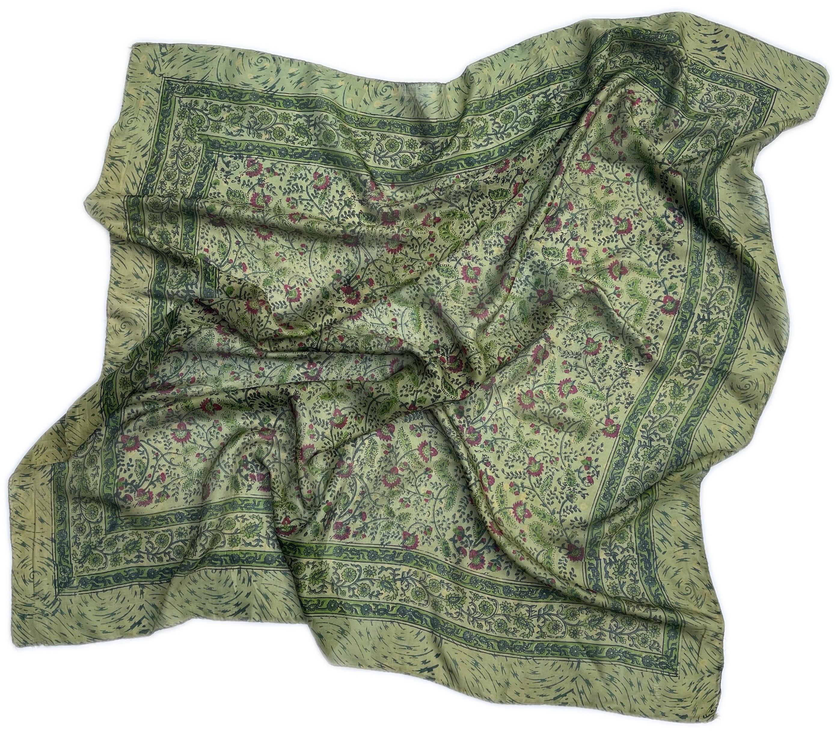 Натуральный шелковый платок Silk Route 100х100 см Зеленый/Болотный (711)