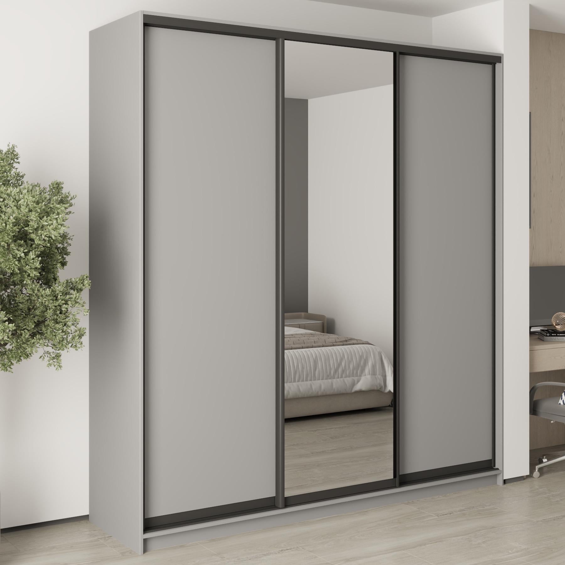 Шкаф-купе трехдверный MebelStar Стандарт BG 2 ДСП/зеркало 220x60x240 см Серая мышка (MBS-8746)