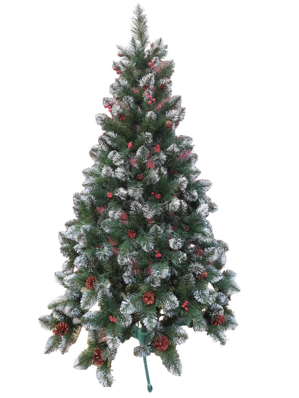 Искусственная елка Кармен с калиной и шишками ствольная из ПВХ 1,8 м Темно-зеленый (123-41-Карм.Кал-180)