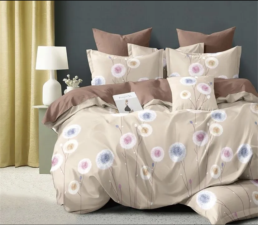 Комплект постільної білизни бавовняний класу-А двоспальний 175x210 см наволочка 50х70/70х70 2 шт. Коричневий з бежевим (24585204)