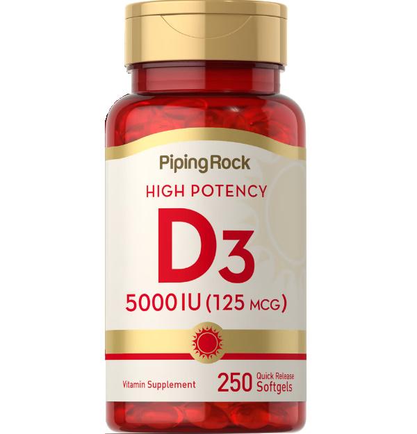 Витамин D Piping Rock Vitamin D3 High Potency 5000 IU 250 Softgels
