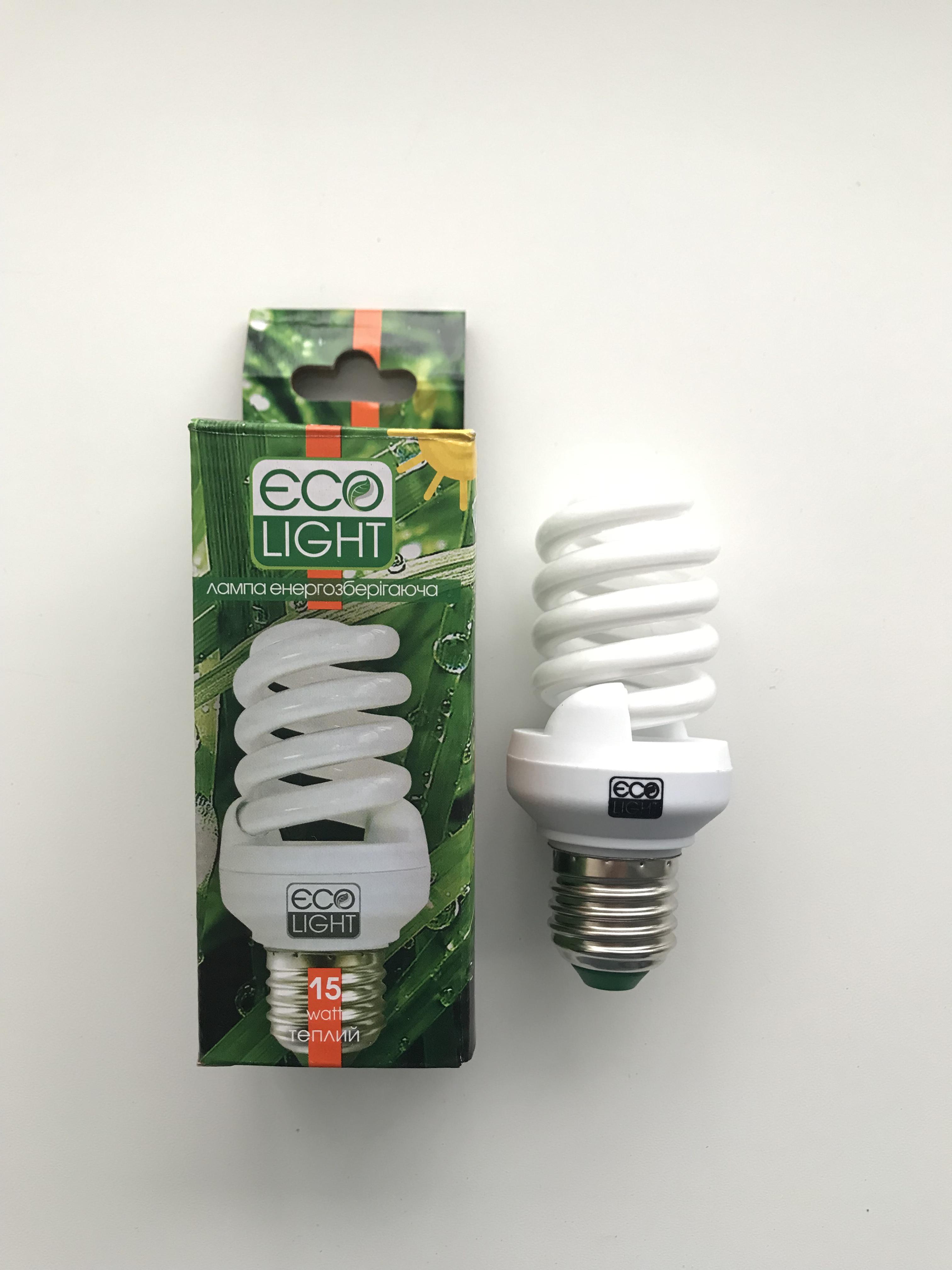 Лампа энергосберегающая Eco Light 15W 15 Вт E27 2700К Желтый теплый мягкий