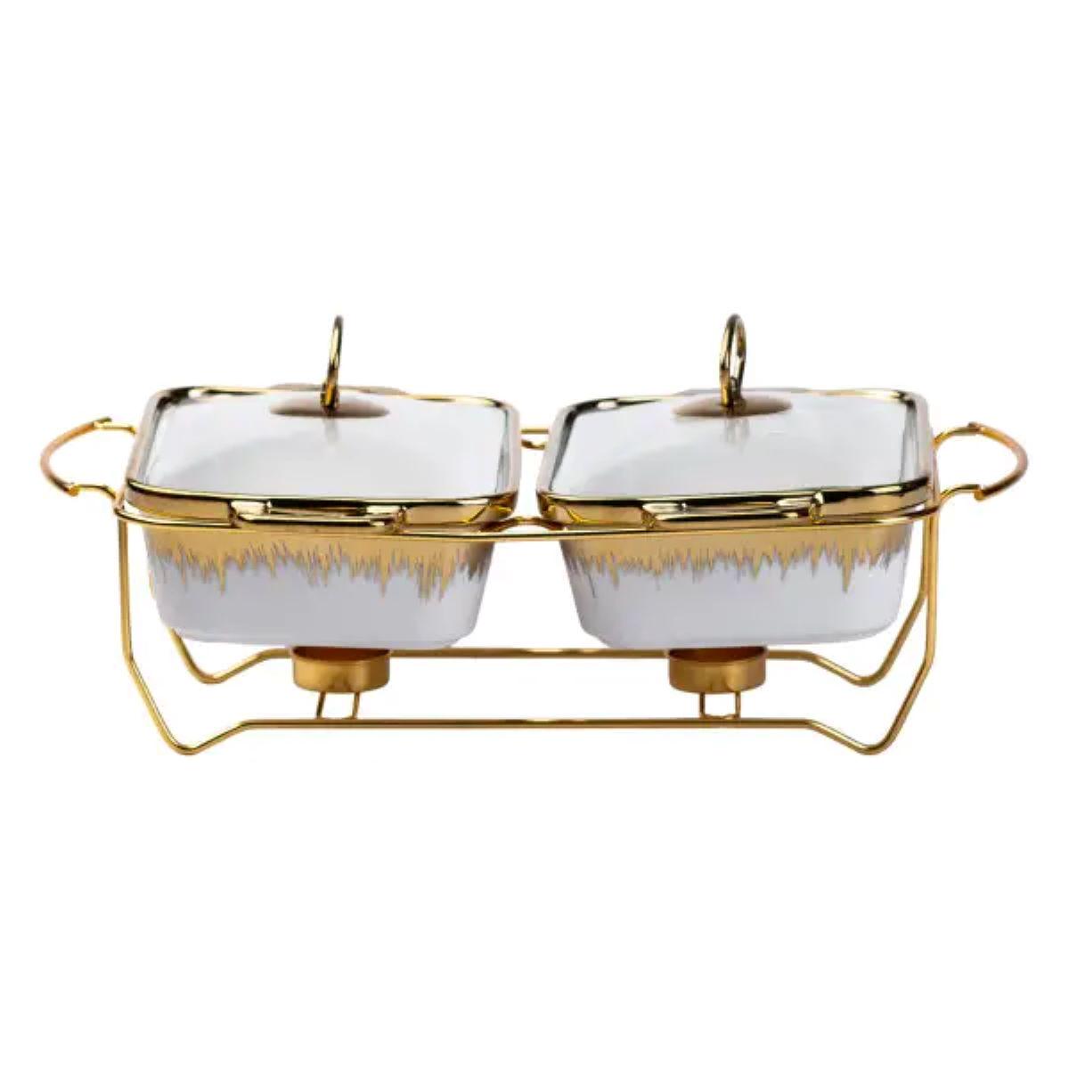 Мармитница керамическая прямоугольная на 2 секции 1 л Белый (HP1042)