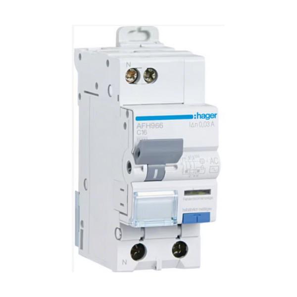 Дифавтомат Hager 2 полюса 6kA тип C 16A 300mA тип HI AFH966 (74352)
