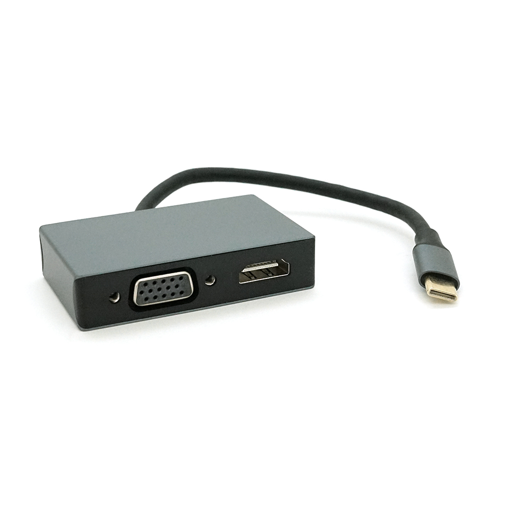 USB-хаб VOLTRONIC Type-C алюминиевый с HDMI VGA USB3.0 PD 23 см Серебристый (27035)
