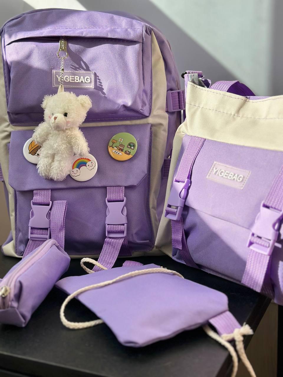 Комлект школьный рюкзак/сумка/клатч/брелок Сиреневый (27795681) - фото 4