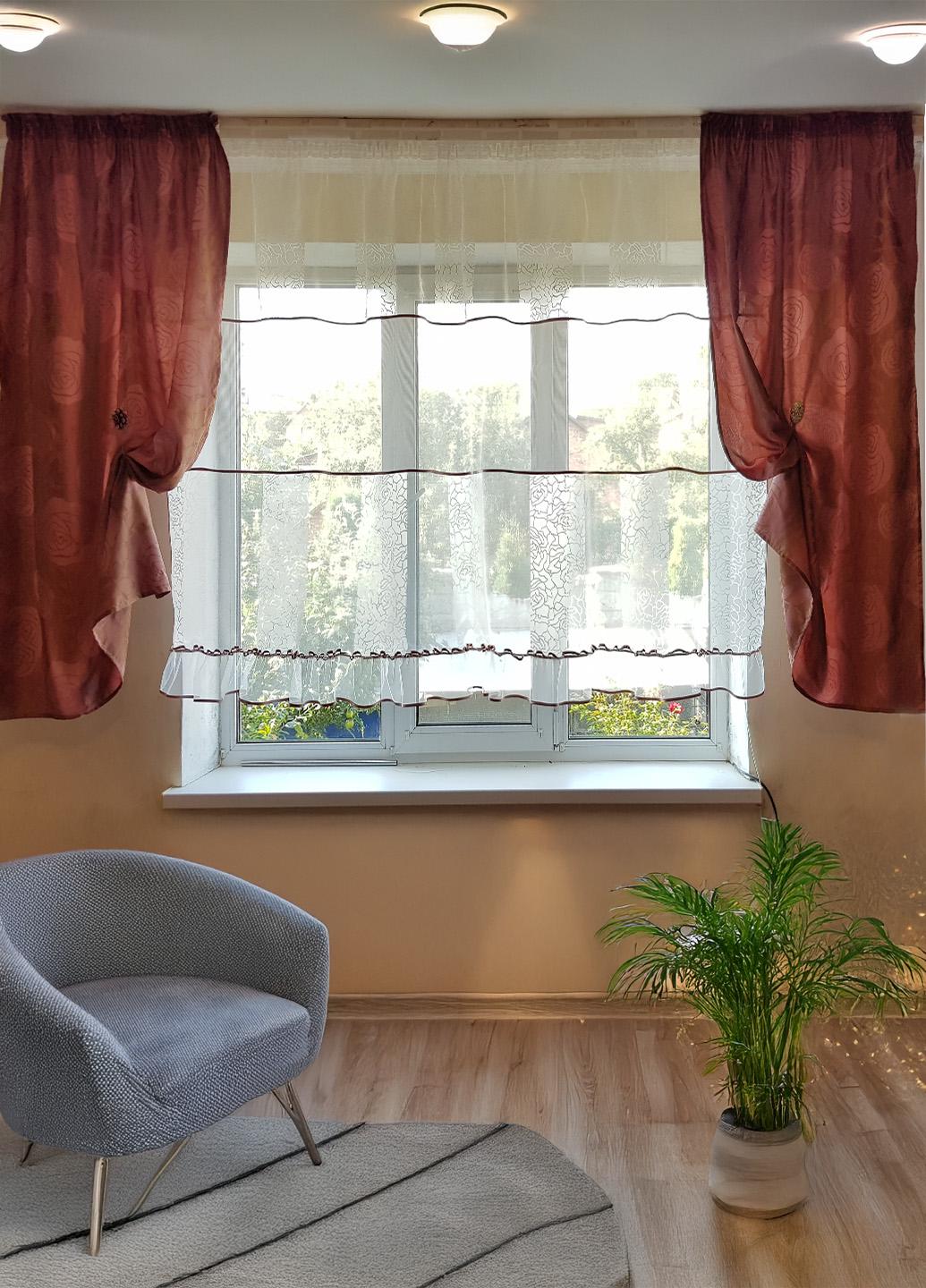 Комплект тюль и штор к подоконнику Firanka Розы карниз 200 см Молочный с розовым (71_8к) - фото 4 Комплект тюль и штор к подоконнику Firanka Розы карниз 200 см Молочный с розовым (71_8к) - фото 4