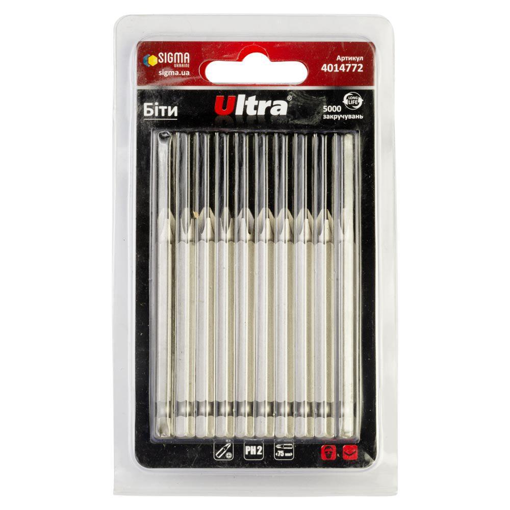 Набор бит Ultra PH2 x 75 мм 1/4" 10 шт. S2 в блистере (4014772)
