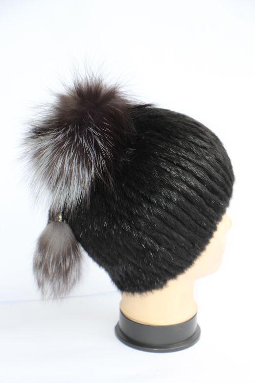 Шапка из меха чернобурки и нутрии женская (28714)