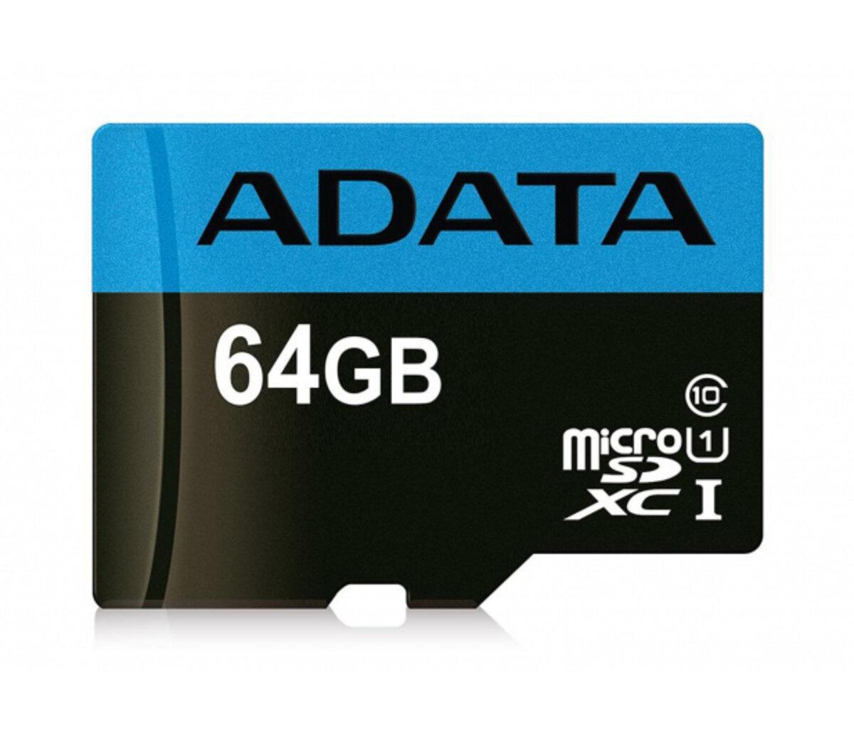 Карта памяти A-DATA Premier 64GB Class 10 UHS-I U1 V10 A1 W-25MB/s R-100MB/s +SD-адаптер AUSDX64GUICL10A1-RA1 (571487) - фото 1