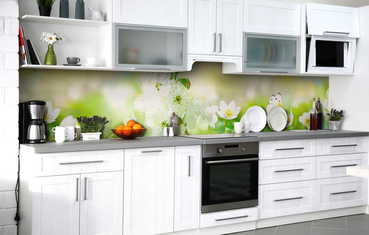 Кухонный фартук Весеннее цветение Вишни виниловый самоклеющийся 65х250 см Зеленый