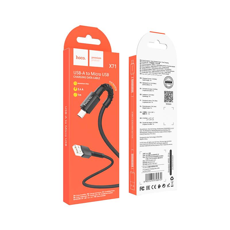 Кабель Hoco Micro USB charging data cable forx71 2.4А 1 м Чорний - фото 4