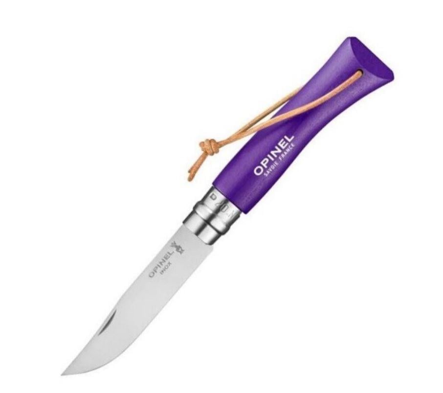 Туристический нож складной Opinel No7 Inox Trekking 80 мм 12C27 Sandvik со шнурком на ручке из нержавеющей стали Фиолетовый (2958434372)