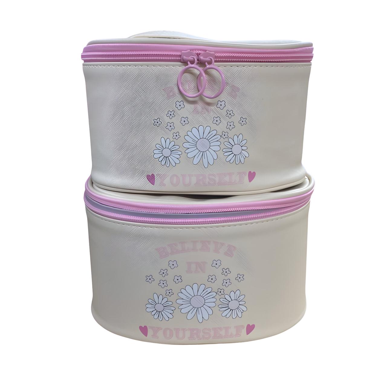 Набор косметичек 2в1 с принтом ромашки Бежевый (25-184)