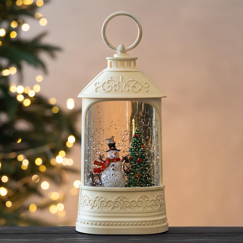 Новогодний фонарь с подсветкой и музыкой Волшебный снеговик 25 см (9240-010)