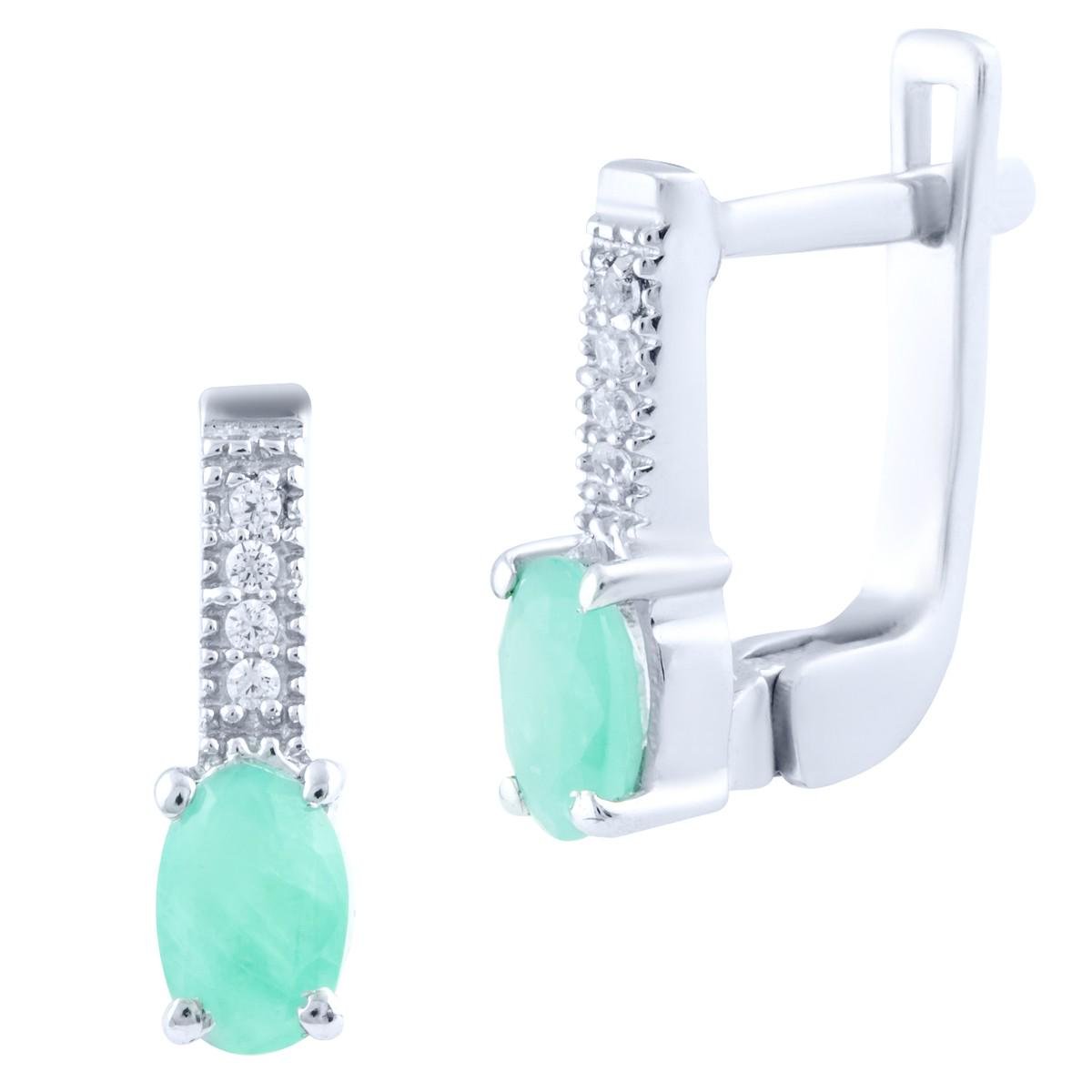 Сережки срібні з натуральним смарагдом і фіанітами Сережки срібні з натуральним смарагдом і фіанітами