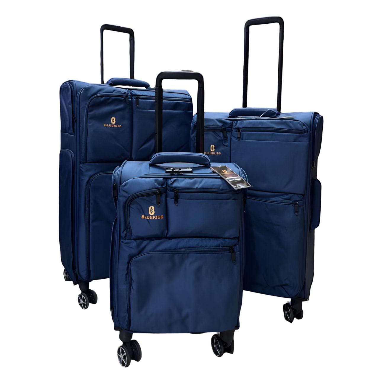 Набор чемоданов тканевых 3в1 с кодовым замком и телескопической ручкой Синий (1218)