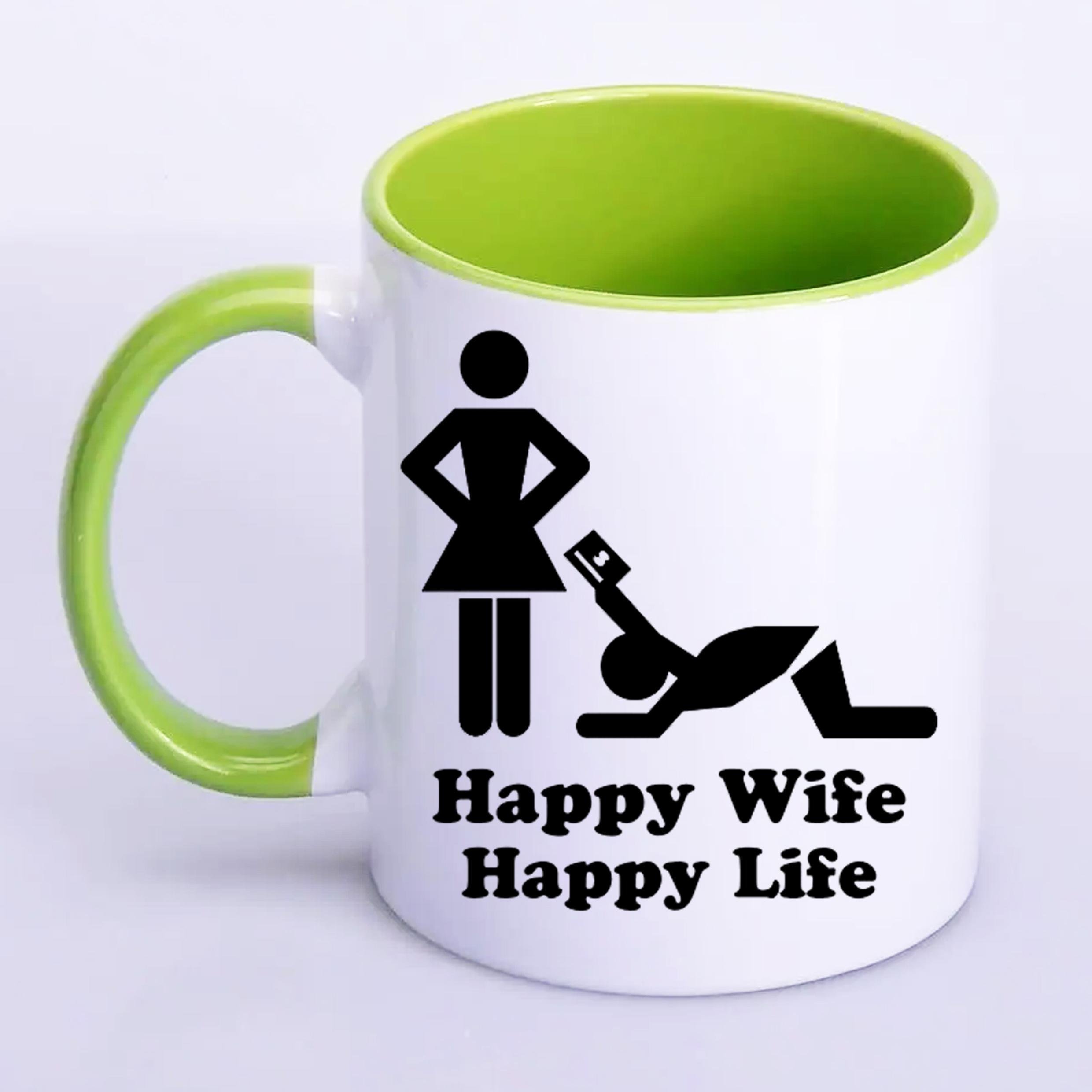 Чашка с печатью Happy wife happy life 330 мл Салатовый (22719)