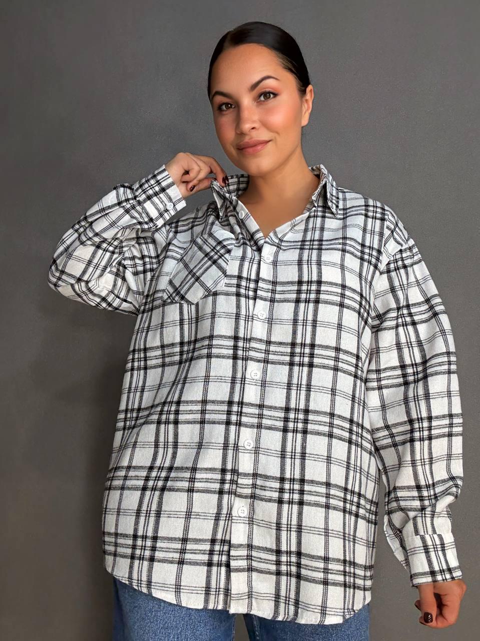 Сорочка жіноча Baoyu 225-1 в клітинку оверсайз фланель OS Білий (4761) - фото 9
