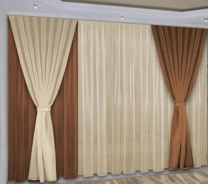 Комплект штор шифон 1,5x2,9 м 3 шт./3х2,9 м 1 шт. Бежевый/Коричневый (001дк)