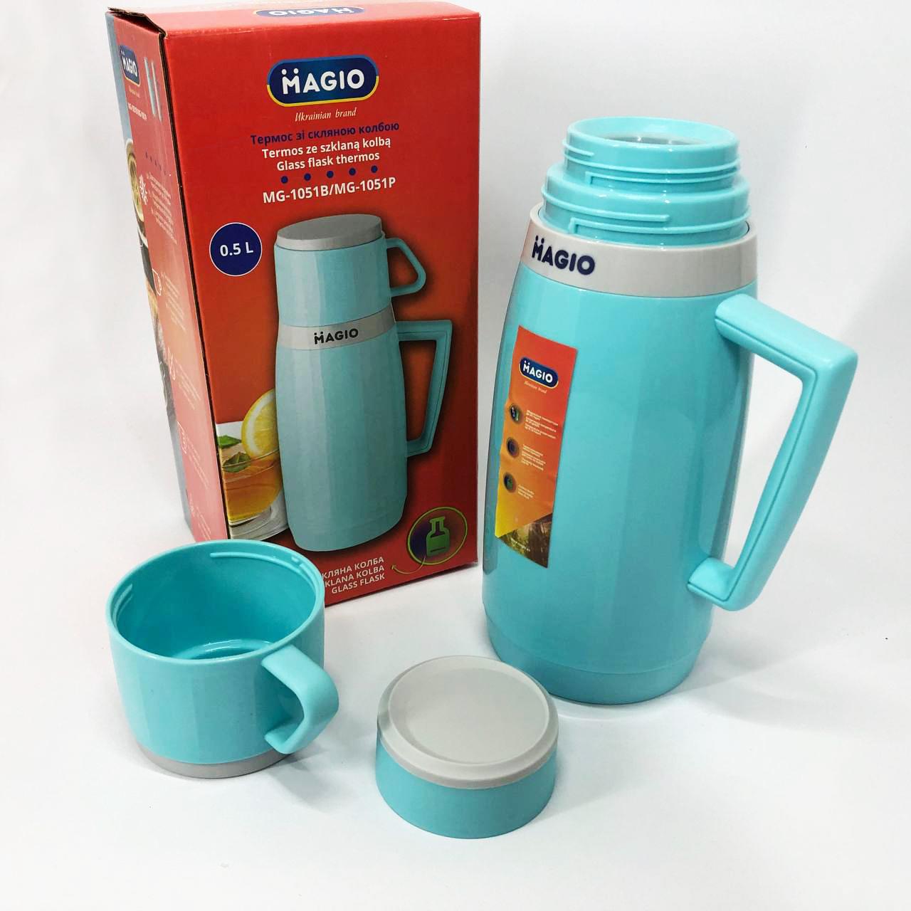 Термос Magio MG-1051B зі скляною колбою Блакитний - фото 2 Термос Magio MG-1051B зі скляною колбою Блакитний - фото 2