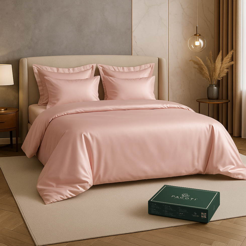 Комплект постільної білизни ліоцелл PAGOTI Aura сімейний 2х50х70/2х70х70 см Пастельно-рожевий - фото 1