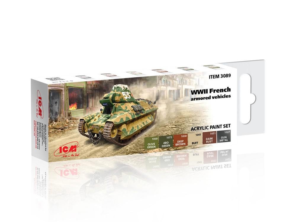 Набор акриловых красок ICM для французских бронированных транспортных средств 2СВ (3089)
