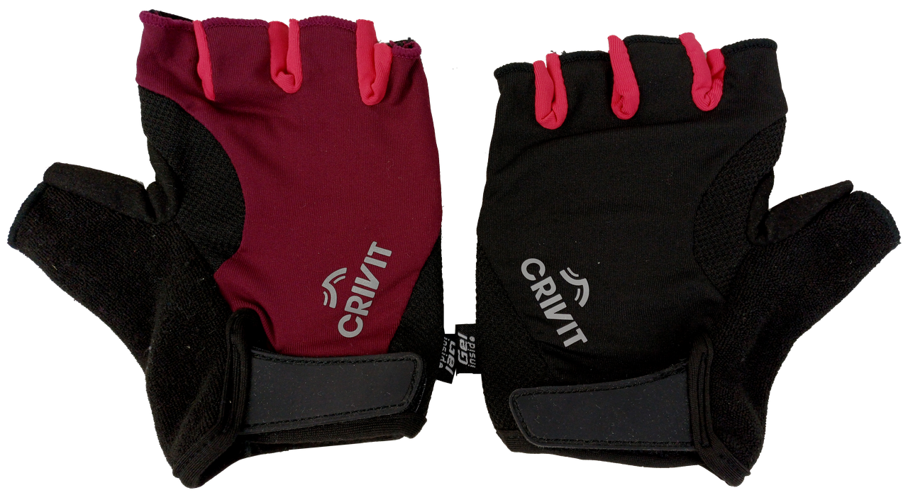 Велорукавички для спорту Crivit з гелевими вставками Чорний з бордовим