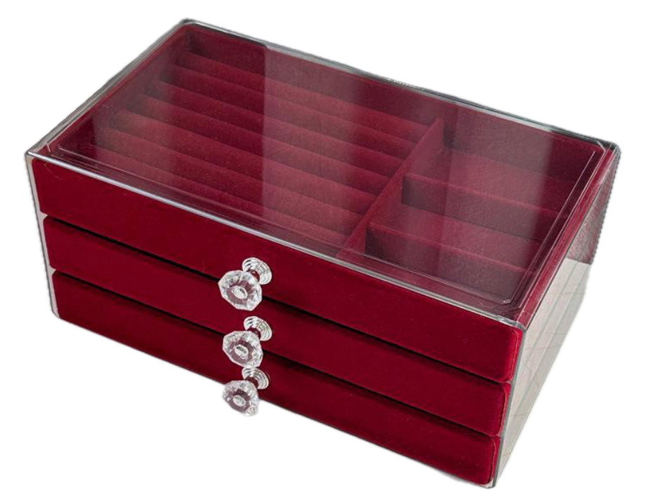 Органайзер для украшений из бархата трехшухлядный Красный (29868400)