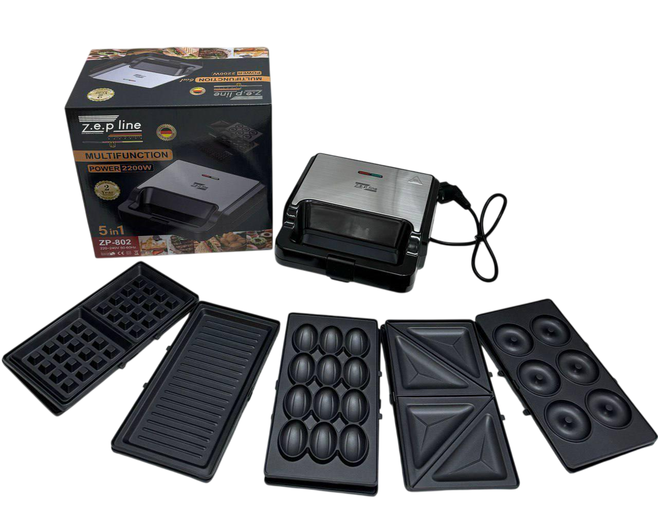Мультимейкер электрический ZepLine ZP-802 2200 Вт с 5 сменными пластинами Серый (GR-05406)