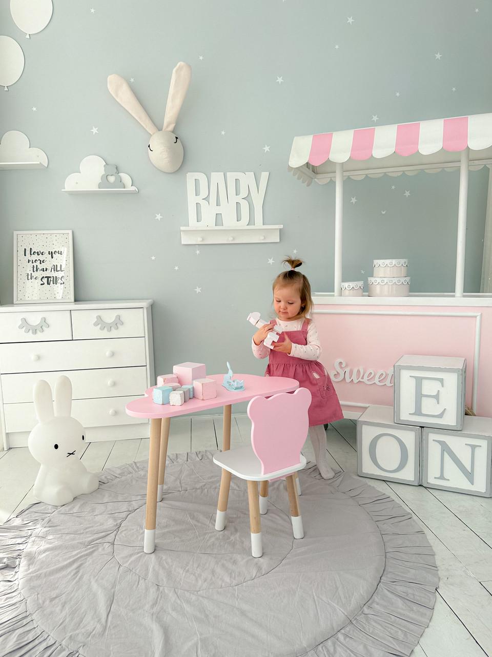 Комплект детской мебели Облако столик и стул деревянный Розовый (П4К-bg-992518)