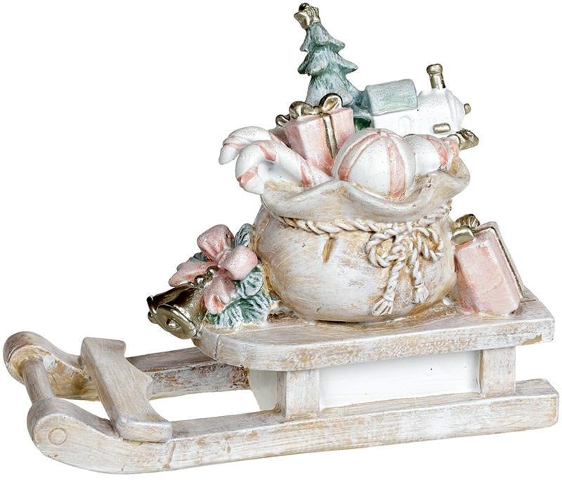 Санки декоративные с подарками 20,5х8,5х15,5 см Бежевый с розовым