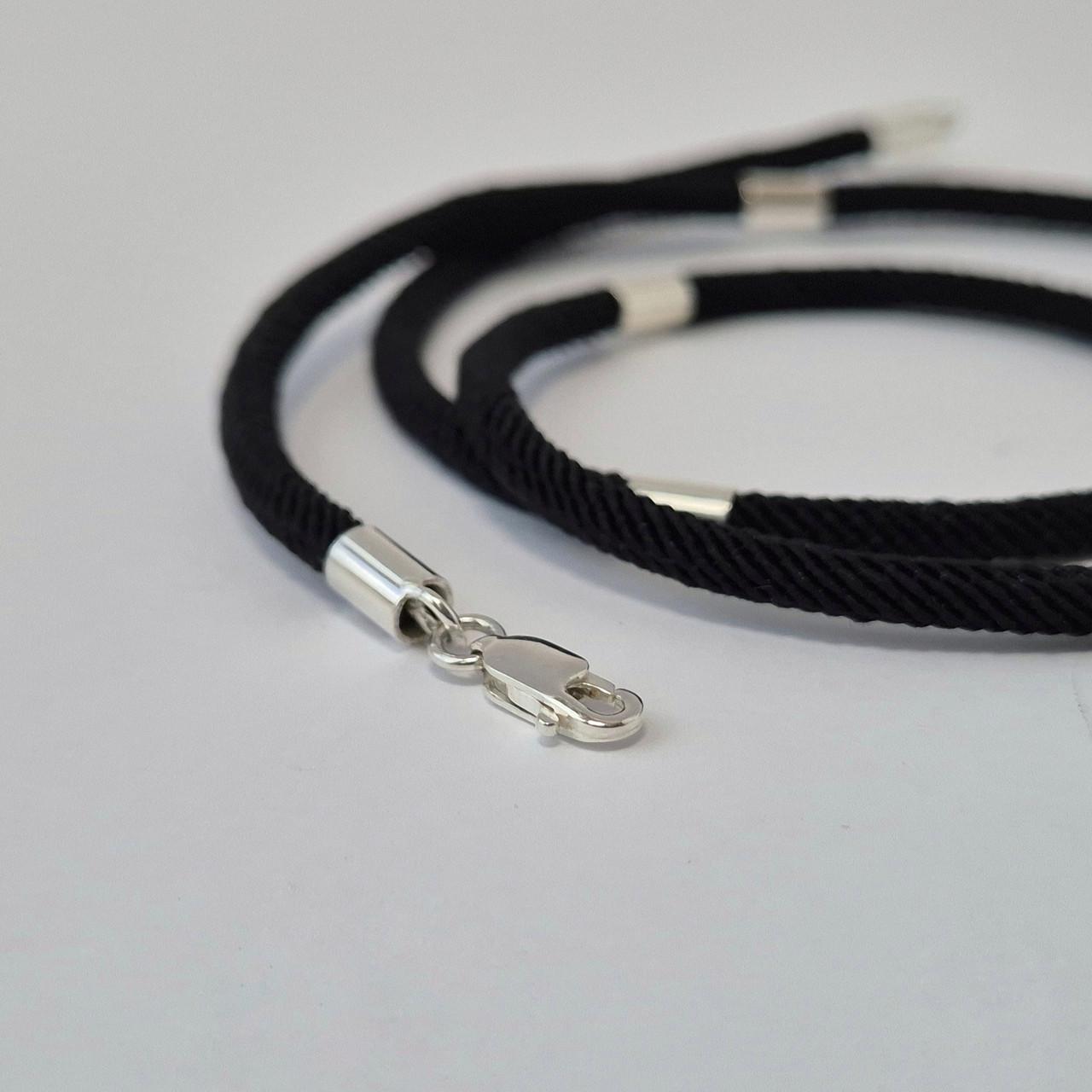 Шнурок ювелірний шовковий зі вставками срібло 925 проби 4,23 г 3 мм 55 см Чорний (661) - фото 7