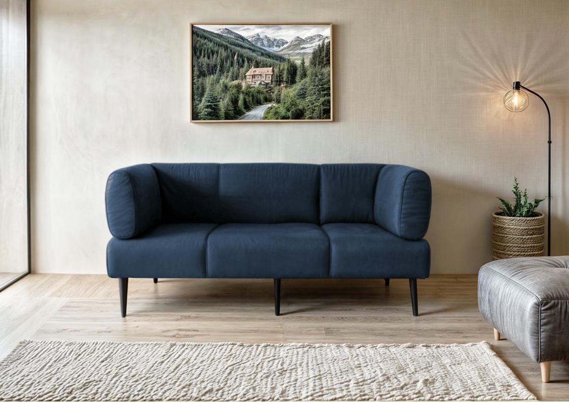 Диван с подлокотниками Tobi Sho Бенно-1 офисный с конусной ногой 2000х720х750 мм велюр Emilia 88 Blue