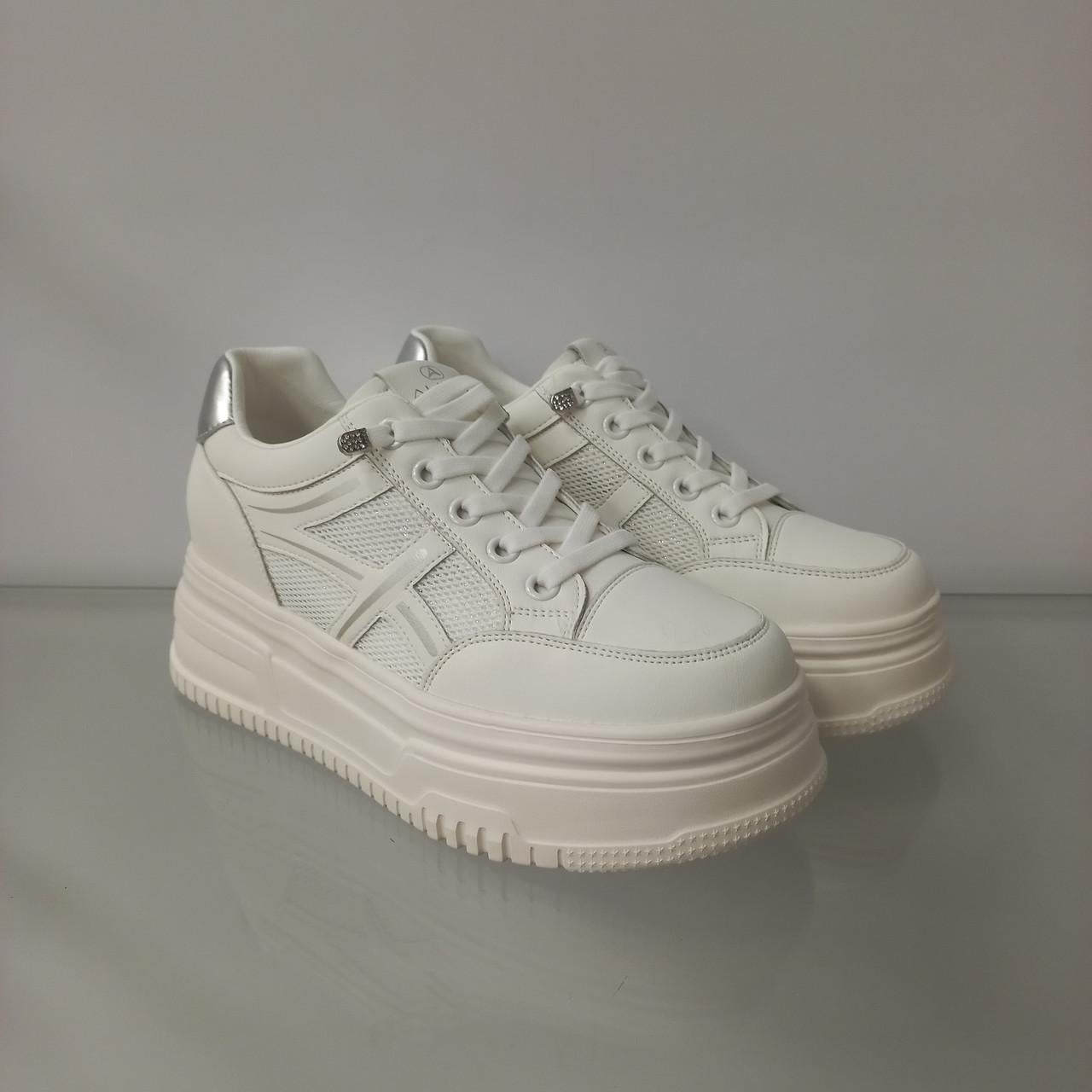 Кроссовки женские кожаные с сеткой на высокой платформе р. 37 Белый (33384471)