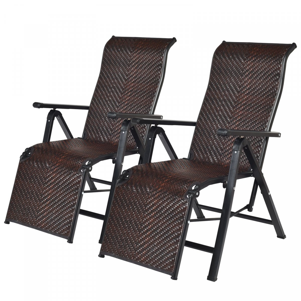 Шезлонг садовый складной из ротанга 65x190x80 см Коричневый (COSTWAY-01176)
