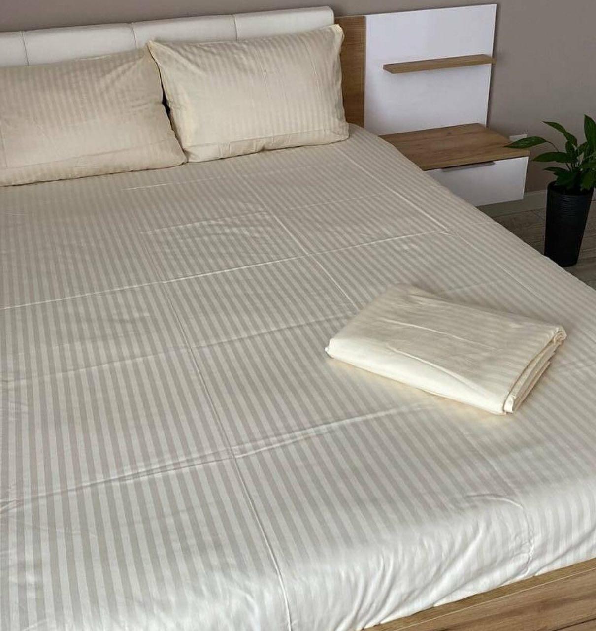 Комплект постельного белья Family страйп сатин двуспальный Бежевый