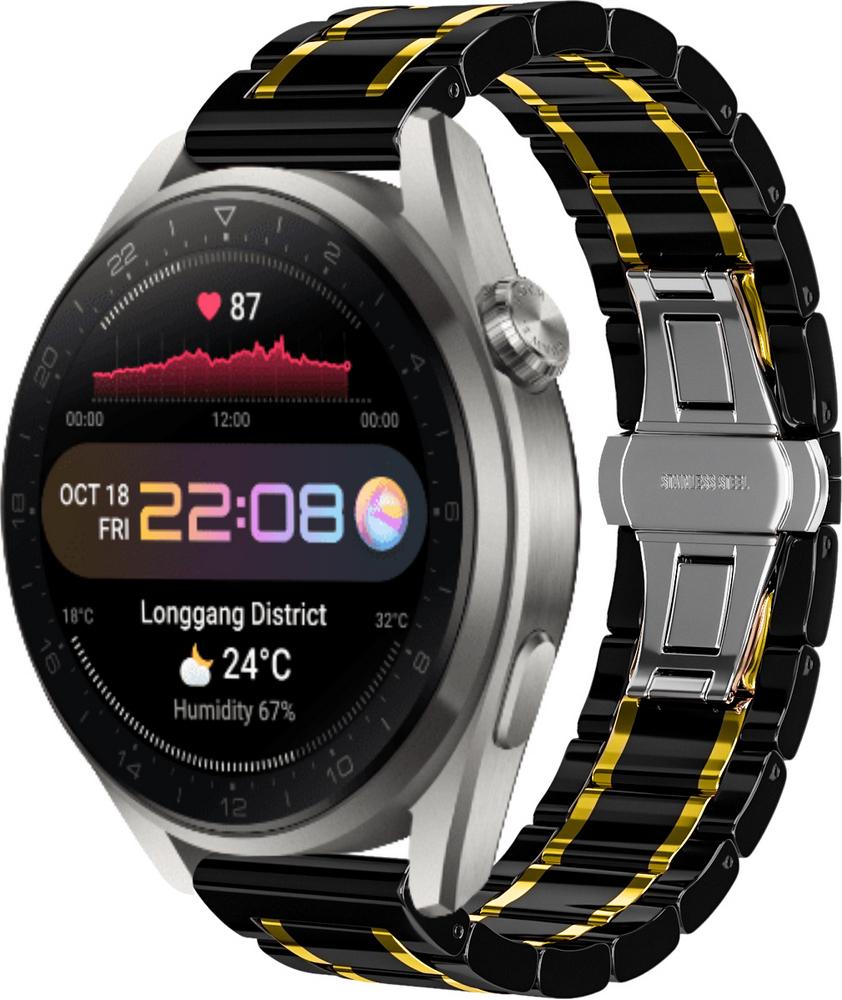 Ремінець керамічний Ceramo для Huawei Watch 3 Pro Black/Gold (28709-02)