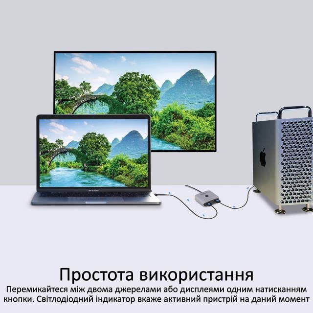 Світч двонаправлений Promate Switch-HDMI 4K 60Hz Silver - фото 4