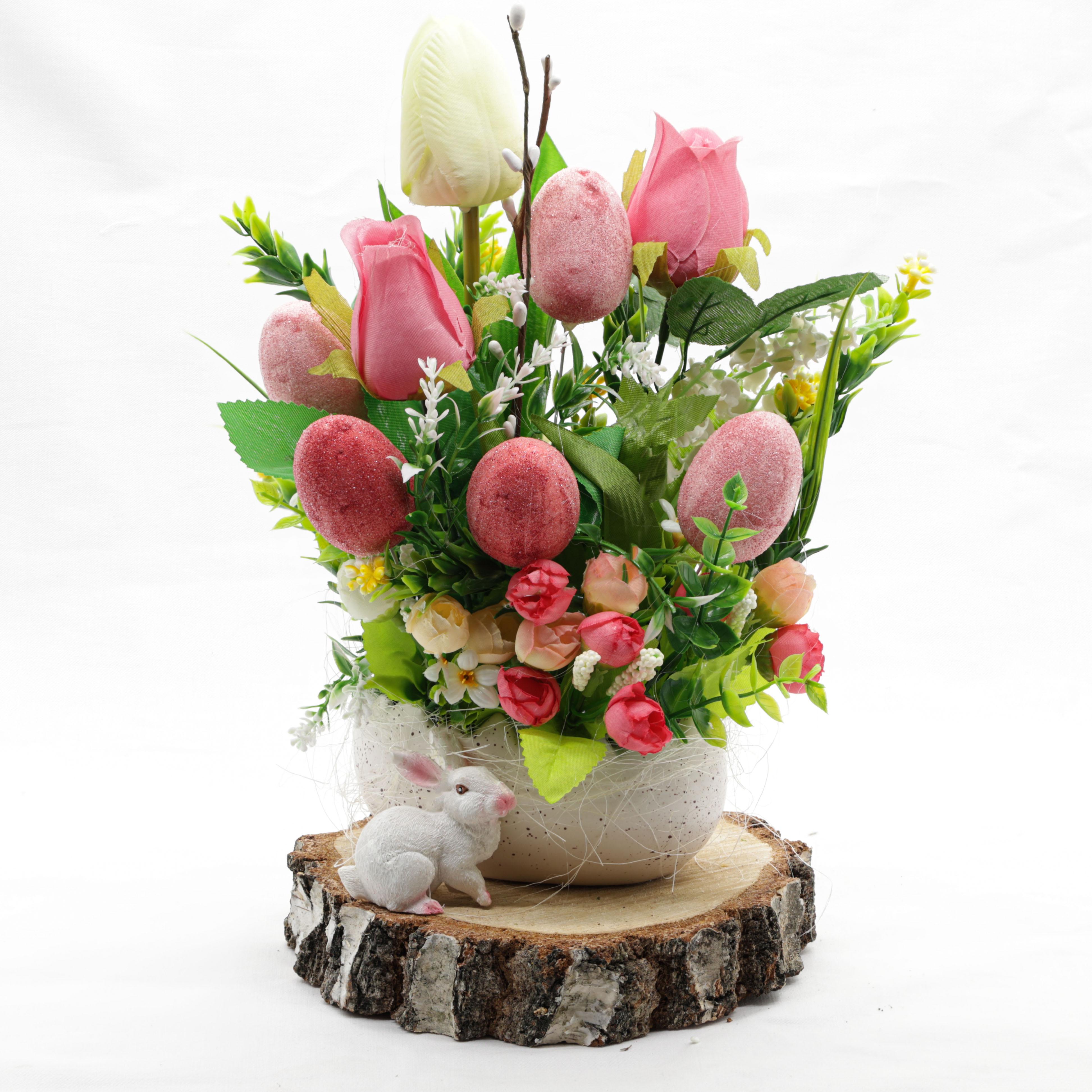 Пасхальная композиция ДАЙС с декоративными яйцами и цветами в кашпо 30 см (КD1830Z)