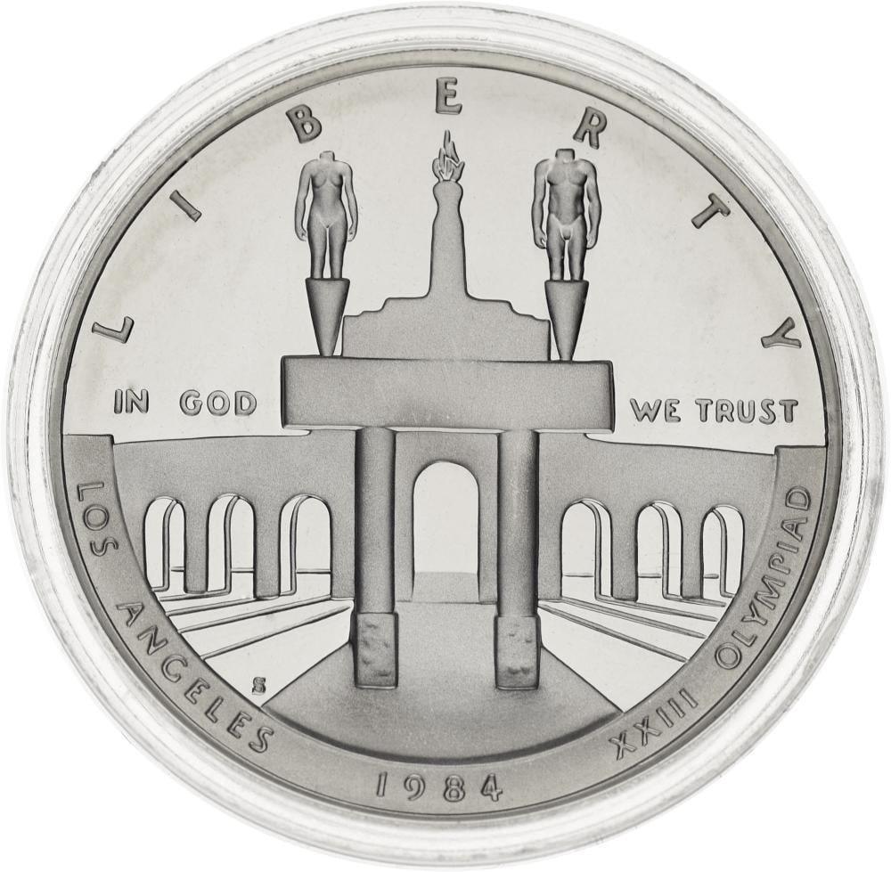 Коллекционная монета США 1 доллар 1984 Серебро S Proof XXIII летние Олимпийские игры 1988 года в Лос-Анджелесе Орел (KM#210)