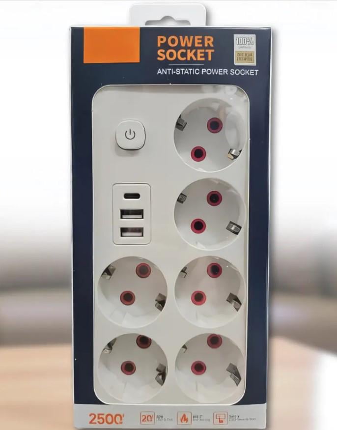 Переноска Power Socket 5 м 6 розеток 3 USB порта 2500W (2104618794) - фото 2