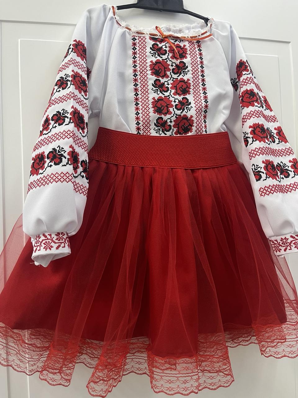 Костюм вышиванка для девочки 104 см Белый/Красный