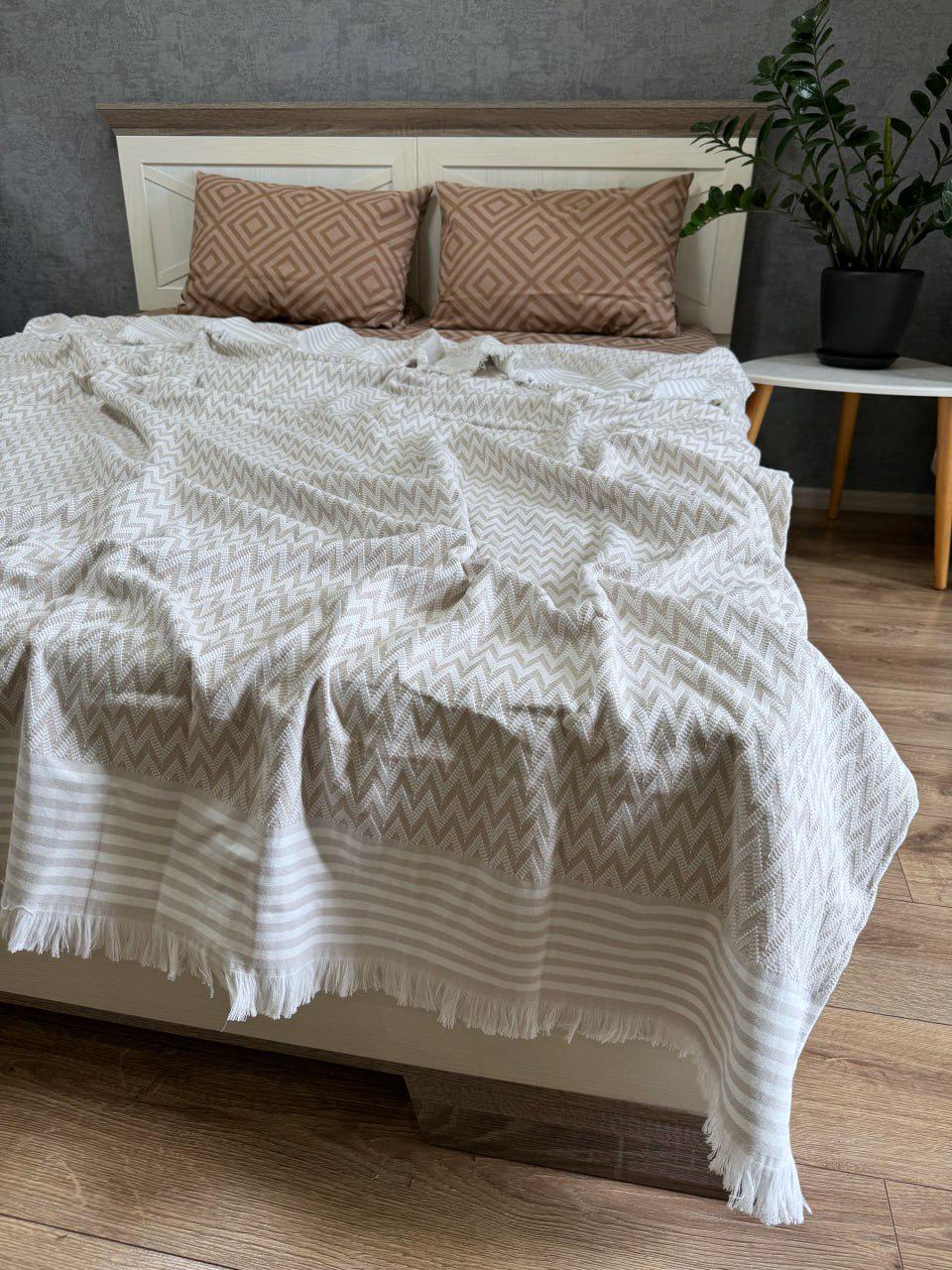 Покривало-плед Зигзаг бавовняне євро 200х230 см Бежевий (19142064) - фото 4 Покривало-плед Зигзаг бавовняне євро 200х230 см Бежевий (19142064) - фото 4